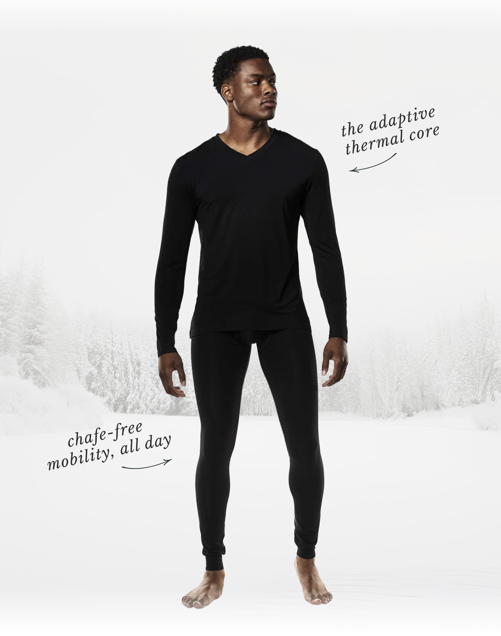 the adaptive thermal core + chafe-free mobility, all day