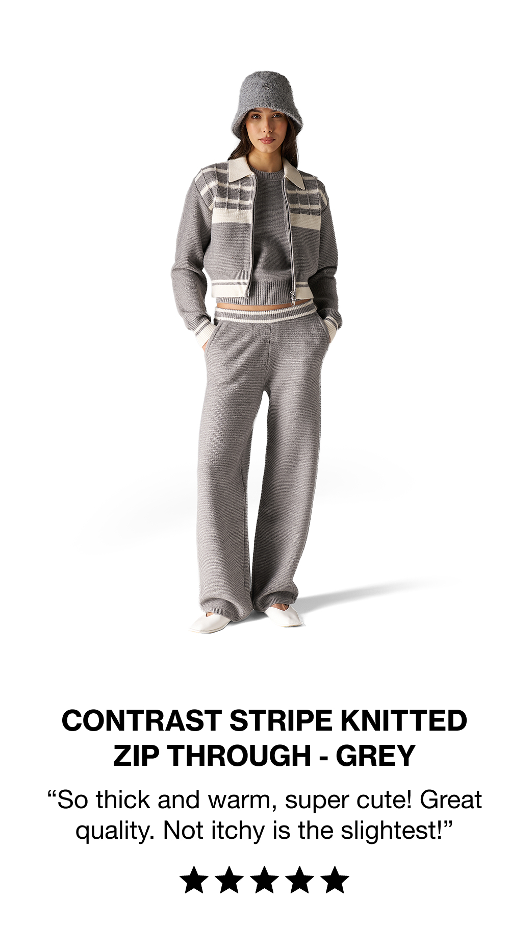 CONTRAST STRIPE KNITTED ZIP THROUGH