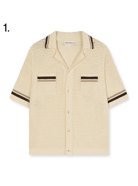 CROCHET KNITTED STRIPE BUTTON THROUGH SHIRT