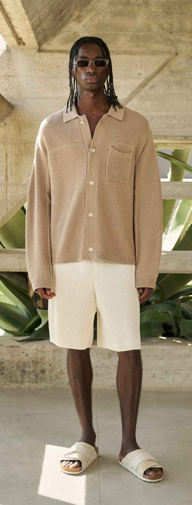 CONTRAST KNIT CROCHET LONG SLEEVE SHIRT