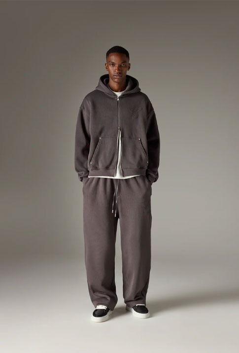 KNIT CONTRAST BINDING ZIP THROUGH HOODIE