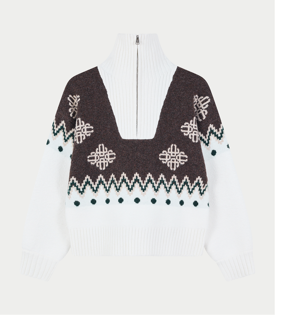FAIR ISLE FUNNEL NECK QUARTER ZIP
