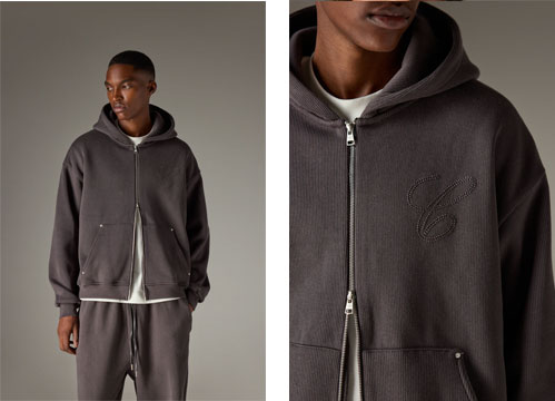 KNIT CONTRAST BINDING ZIP THROUGH HOODIE