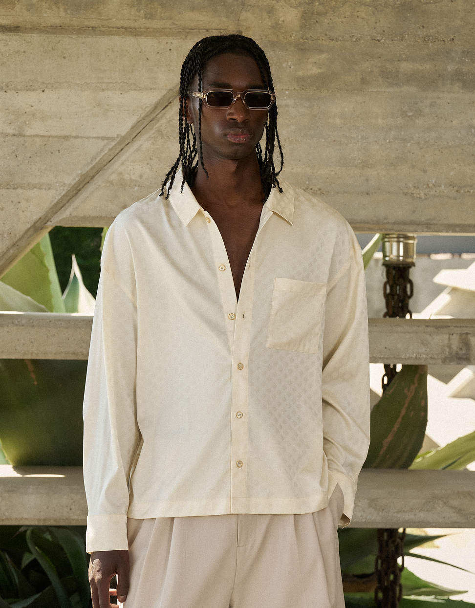 SATIN JACQUARD LONG SLEEVE SHIRT