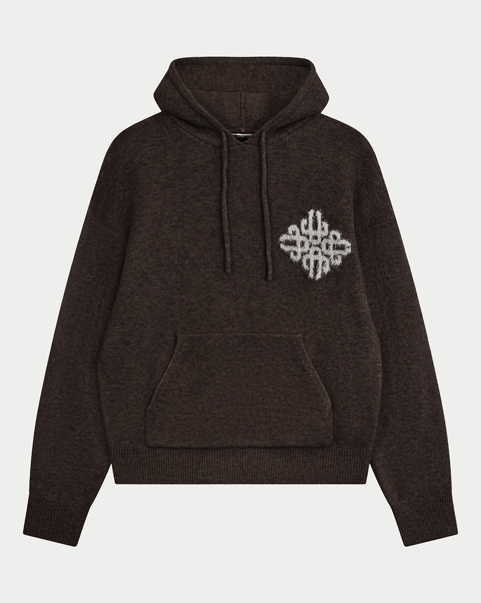 EMBLEM FLUFFY KNIT HOODIE