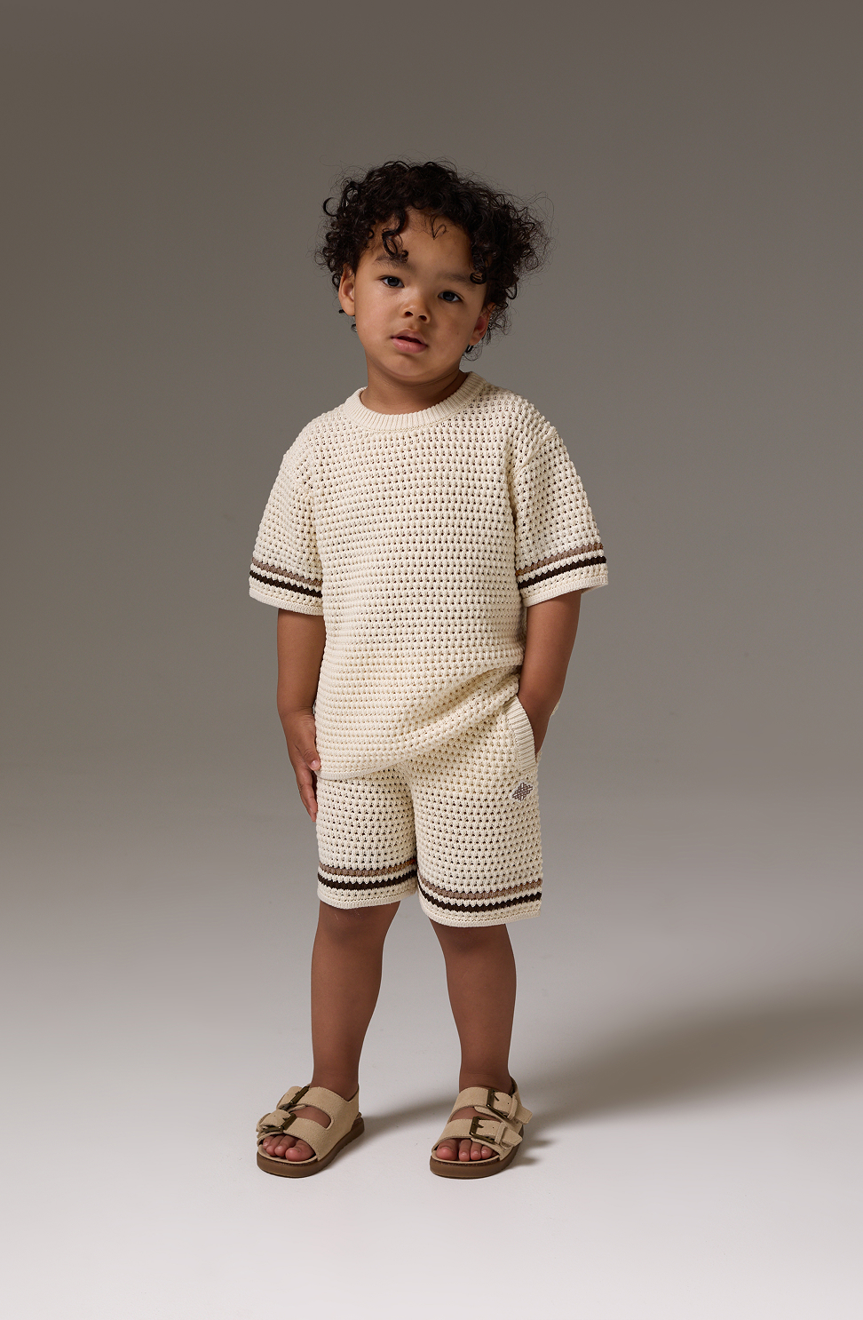 KIDS STRIPE CROCHET KNIT T-SHIRT