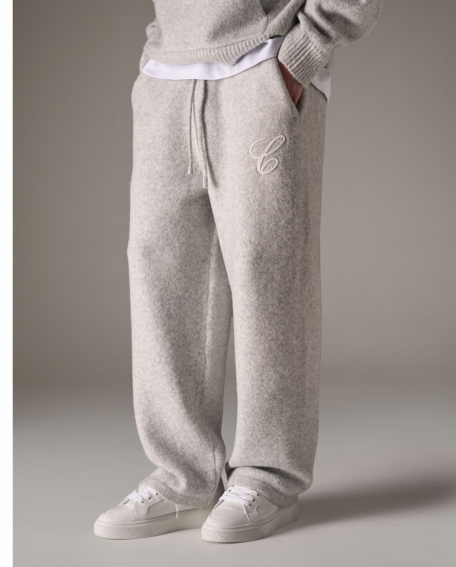 CHAINSTITCH EMBROIDERY KNITTED BARREL LEG JOGGERS