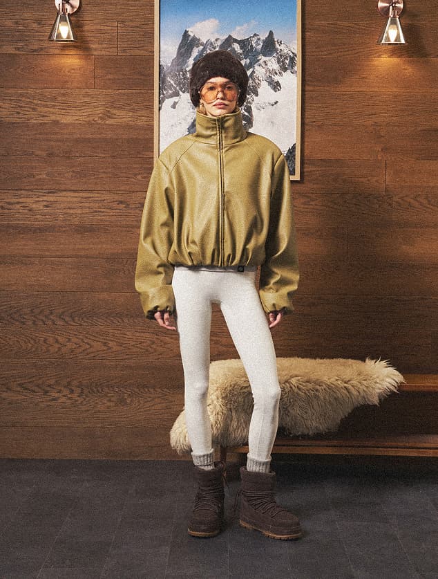 FUNNEL NECK BALLOON HEM FAUX LEATHER JACKET