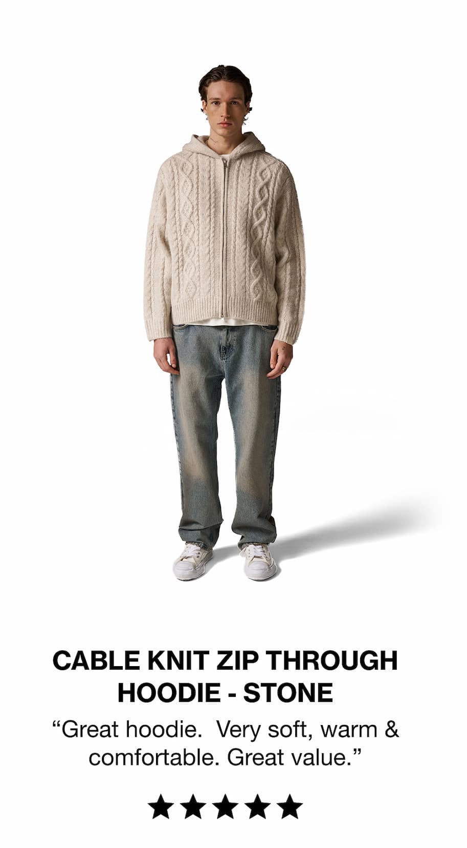 CABLE KNIT ZIP THROUGH HOODIE