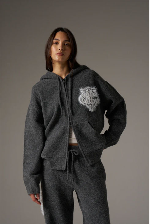 MONOGRAM FLUFFY KNIT ZIP THROUGH HOODIE