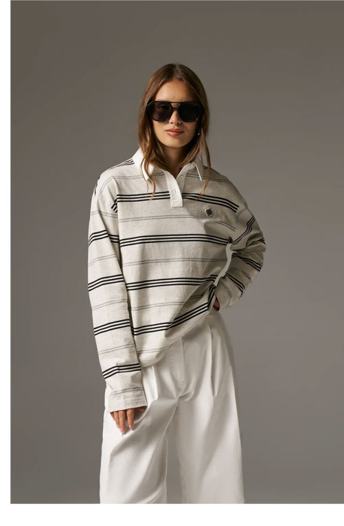 STRIPED LONG SLEEVE POLO TEE