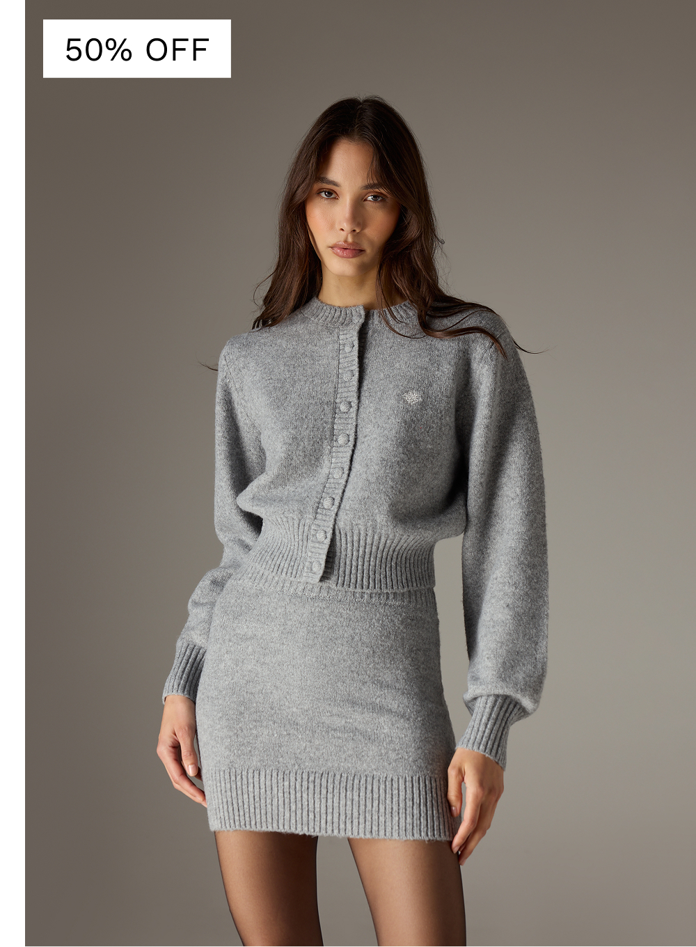 EMBLEM EMBROIDERED KNIT CROP CARDIGAN