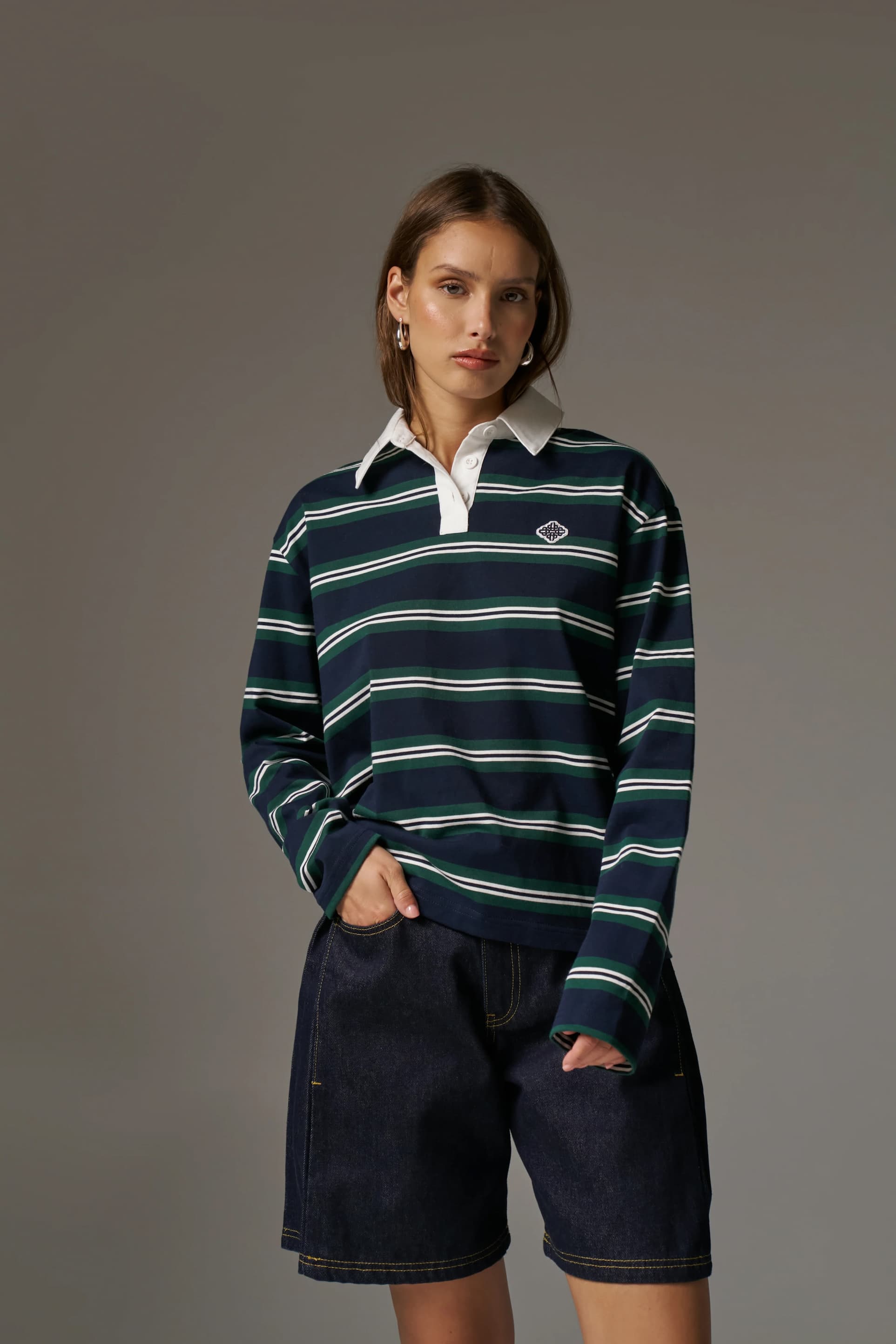 STRIPED LONG SLEEVE POLO TEE