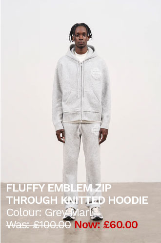 FLUFFY EMBLEM ZIP THROUGH KNITTED HOODIE