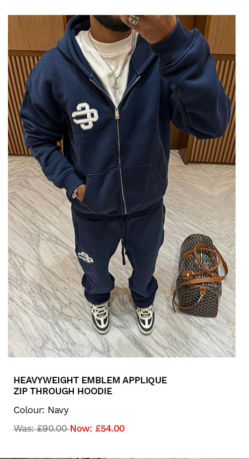 HEAVYWEIGHT EMBLEM APPLIQUE ZIP THROUGH HOODIE