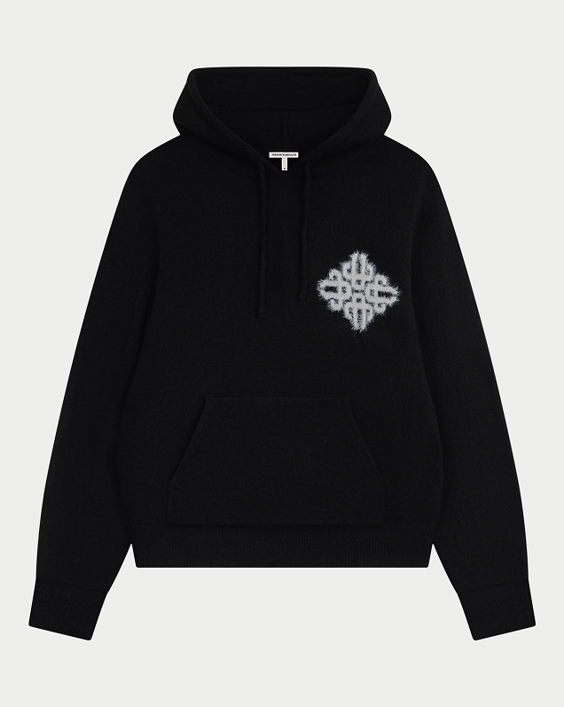 EMBLEM FLUFFY KNIT HOODIE