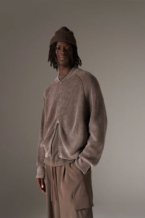 HEAVY WASHED RIB KNIT BOMBER