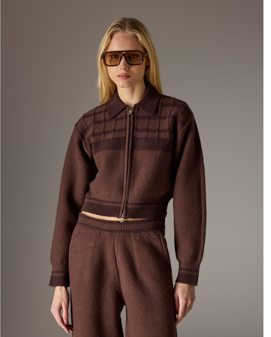 CONTRAST STRIPE KNITTED ZIP THROUGH