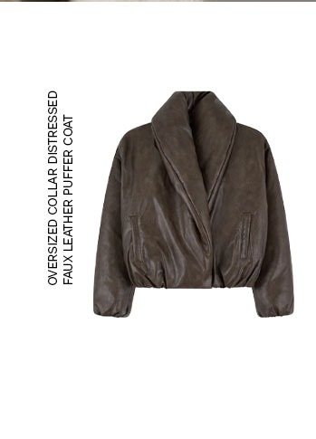 OVERSIZED COLLAR DISTRESSED FAUX LEATHER PUFFER COAT