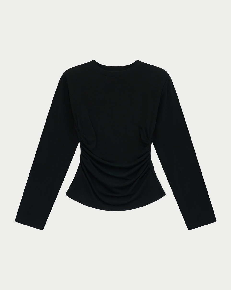 LONG SLEEVE SHOULDER PAD RUCHED TEE