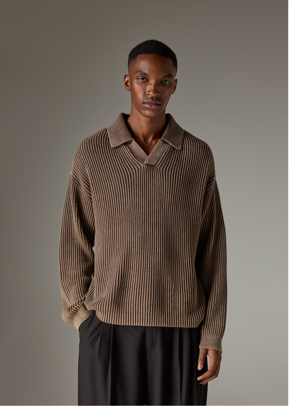 HEAVY WASHED RIB KNIT POLO
