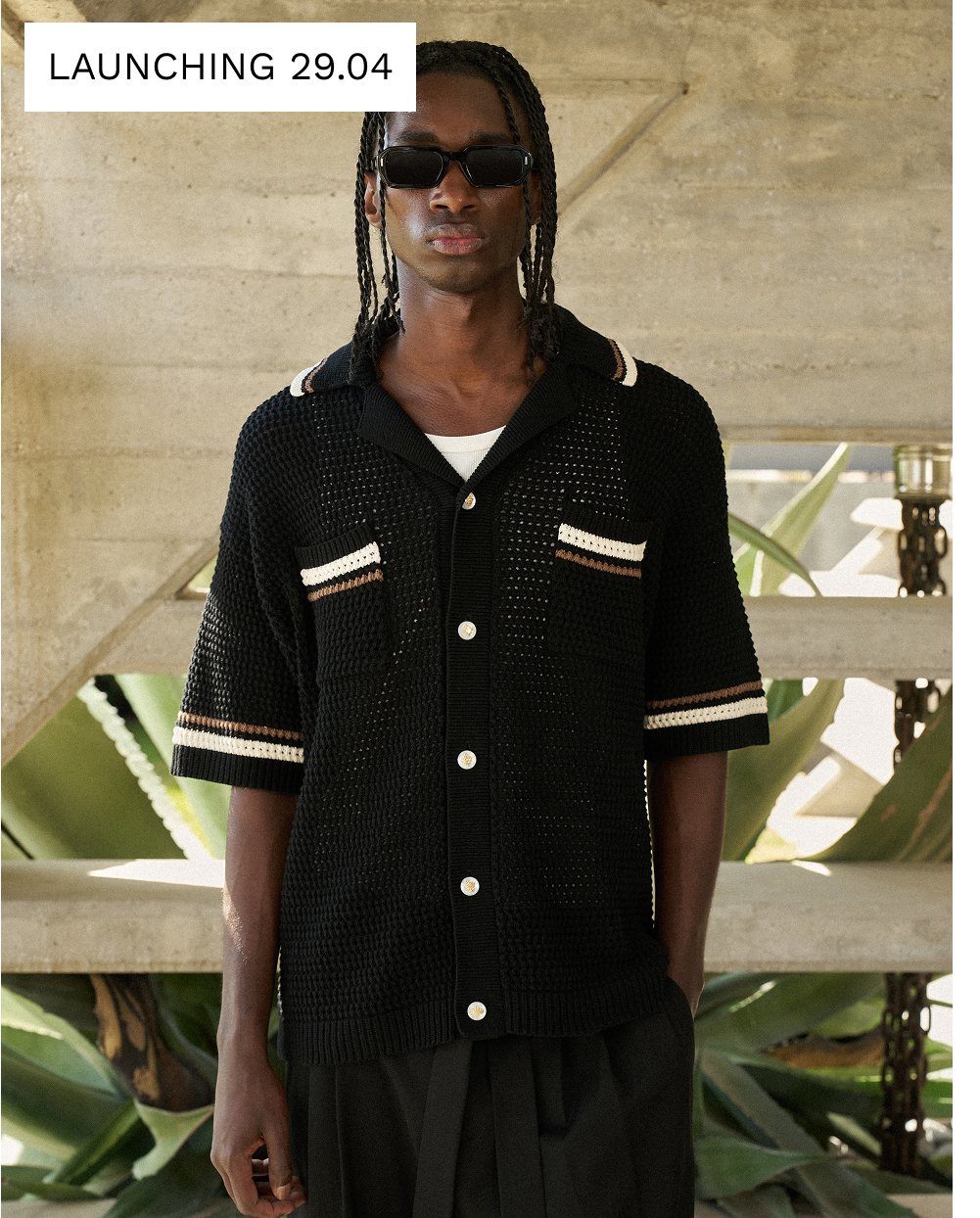 CROCHET KNITTED STRIPE BUTTON THROUGH SHIRT