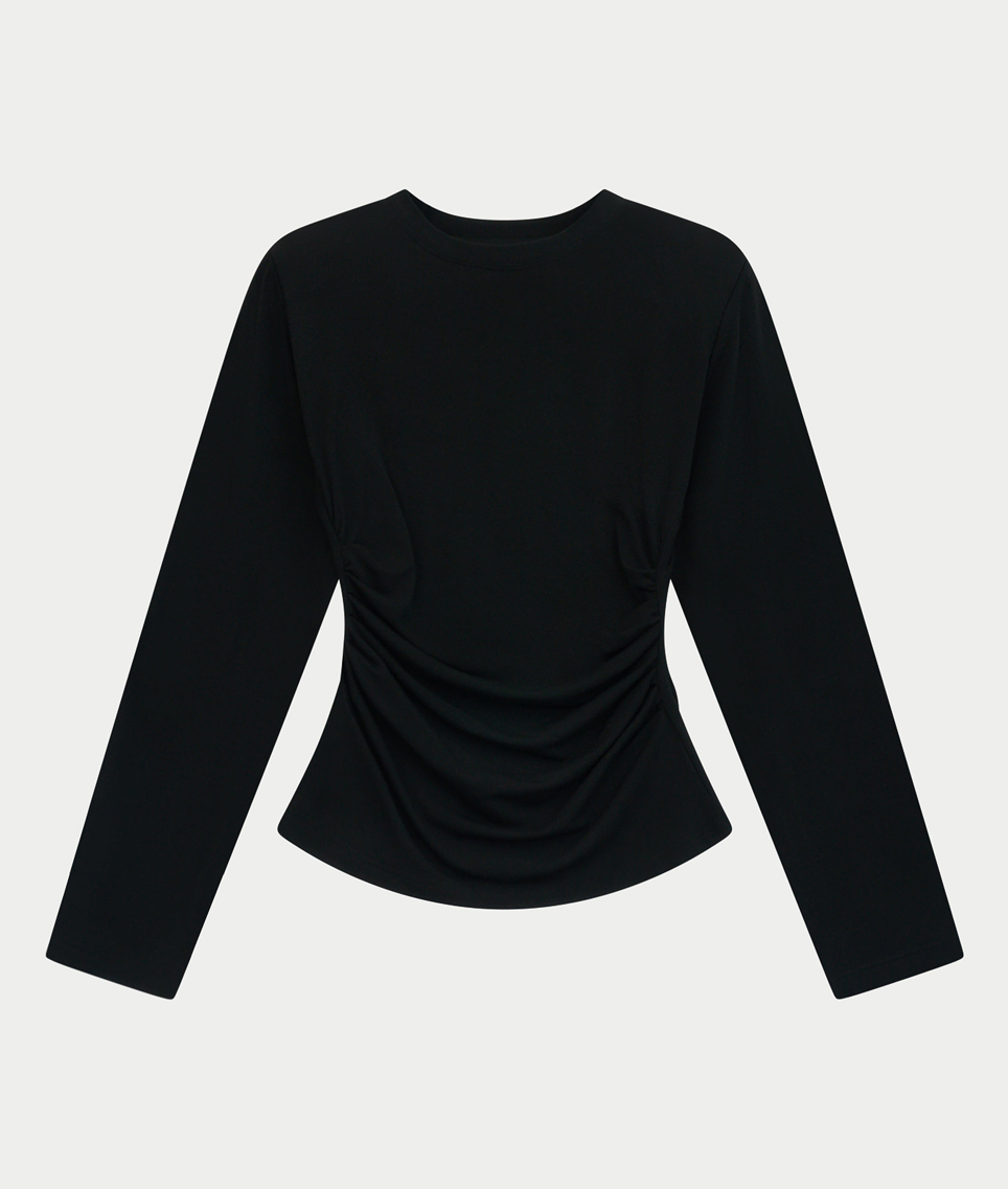 LONG SLEEVE SHOULDER PAD RUCHED TEE