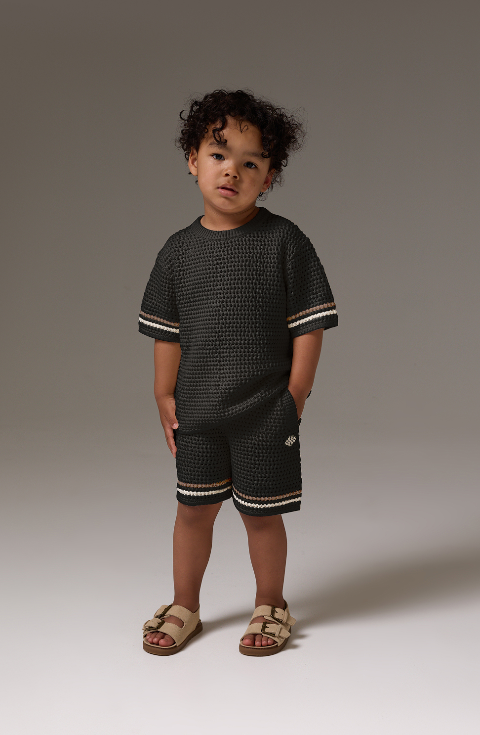KIDS STRIPE CROCHET KNIT T-SHIRT