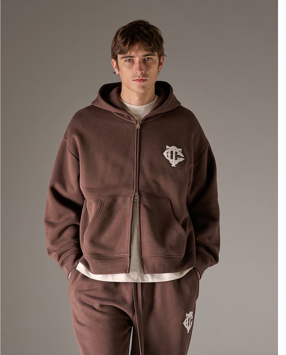 HEAVYWEIGHT MONOGRAM APPLIQUE EMBLEM ZIP THROUGH