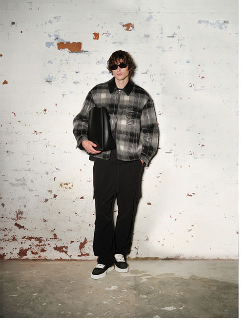 BRUSHED CHECK CONTRAST COLLAR JACKET