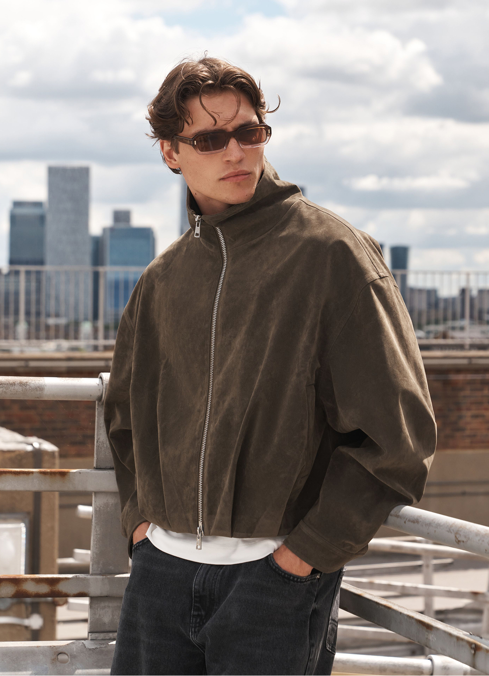 SUEDE FUNNEL NECK JACKET
