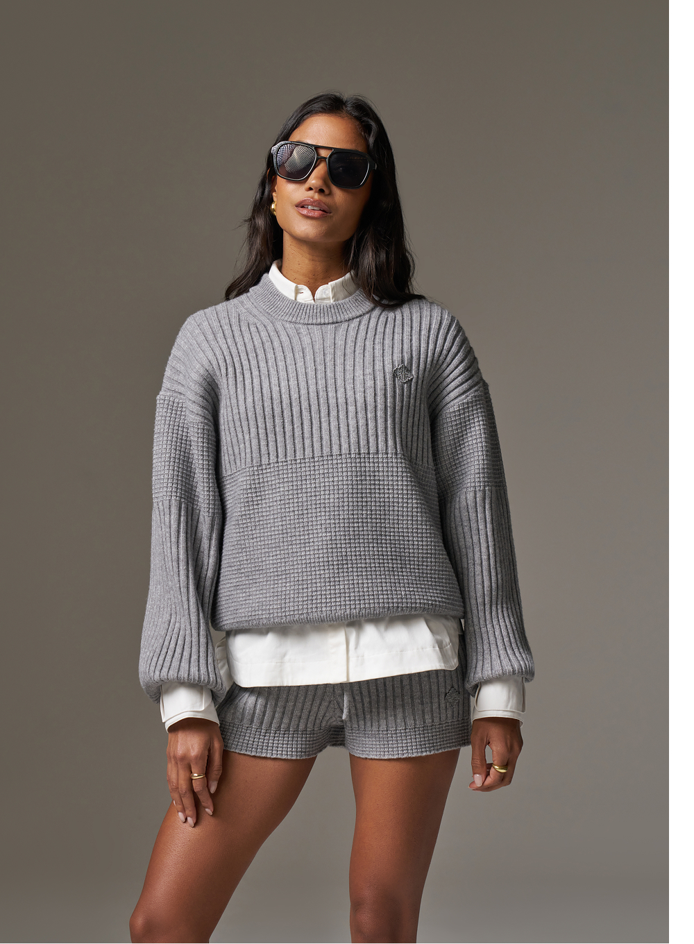 CONTRAST KNIT OVERSIZED CREW