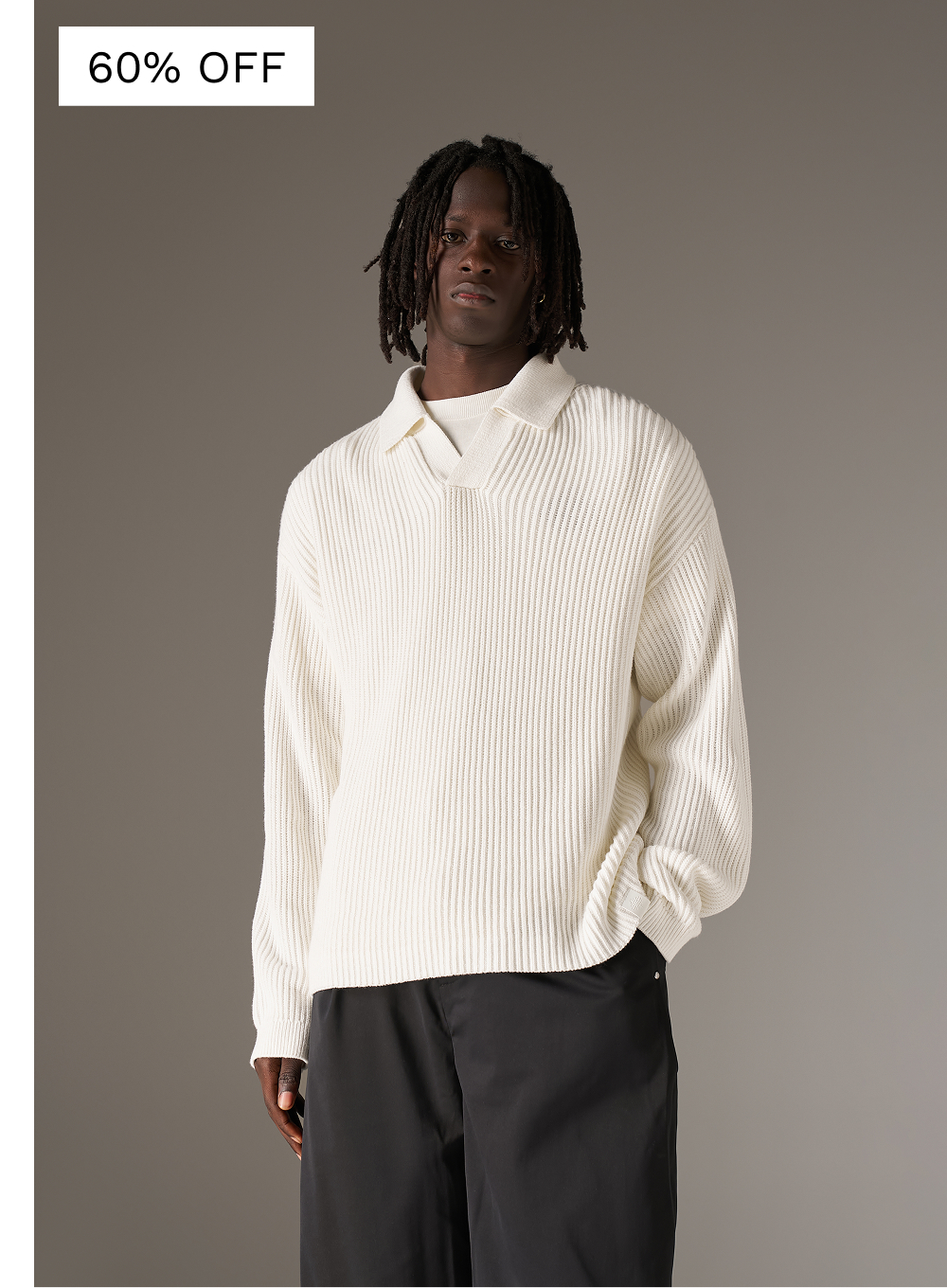 HEAVY WASHED RIB KNIT POLO