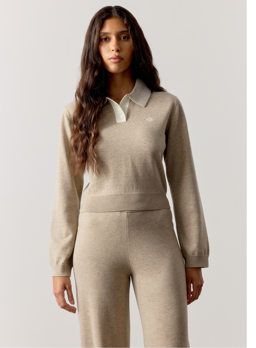 LONG SLEEVE KNITTED COLLAR POLO TOP