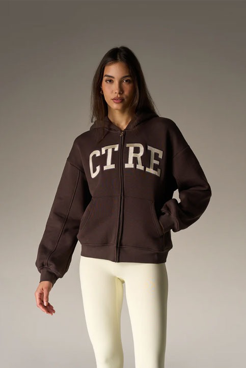 EMBROIDERED CTRE ZIP THROUGH HOODIE