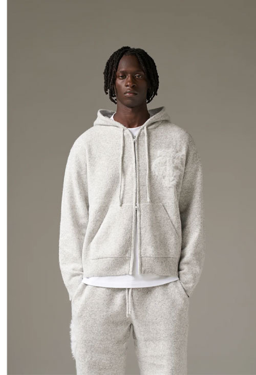 MONOGRAM FLUFFY KNIT ZIP THROUGH HOODIE