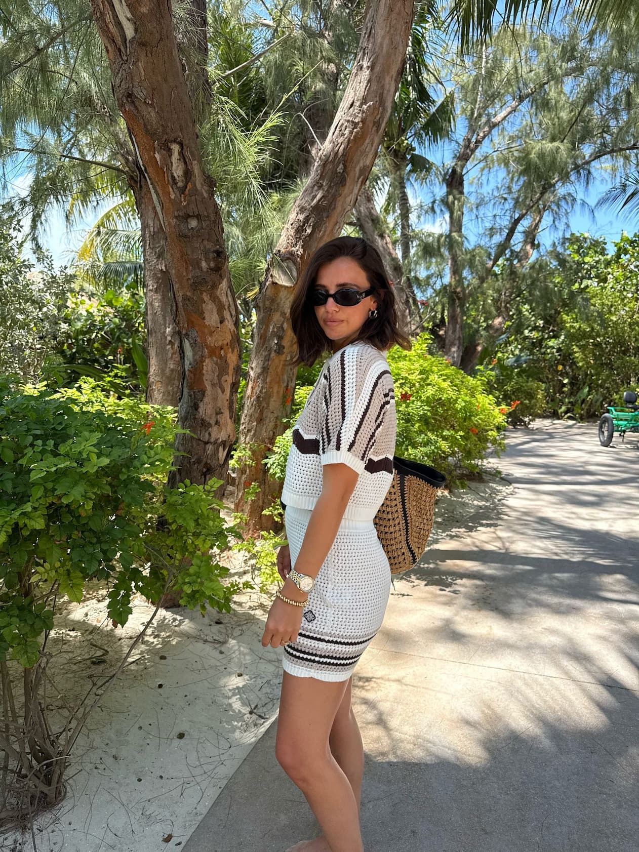 STRIPE CROCHET KNITTED OPEN COLLAR SHIRT