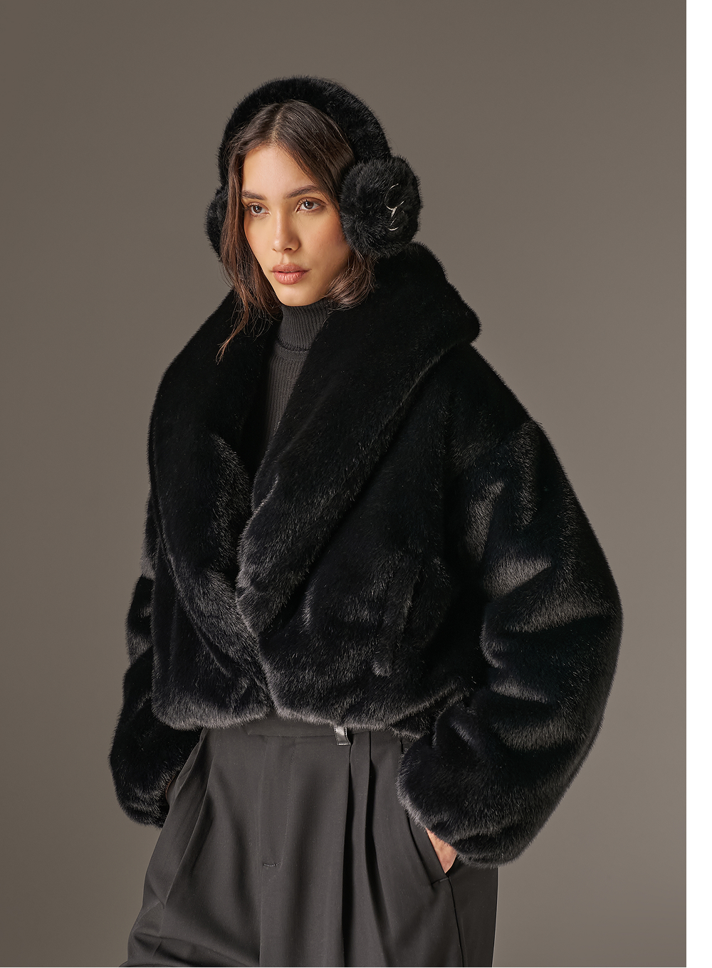 OVERSIZED COLLAR FAUX FUR PUFFER COAT