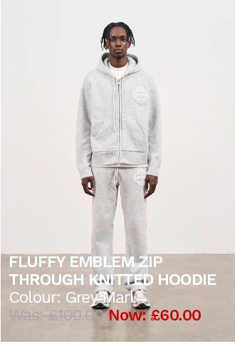 FLUFFY EMBLEM ZIP THROUGH KNITTED HOODIE