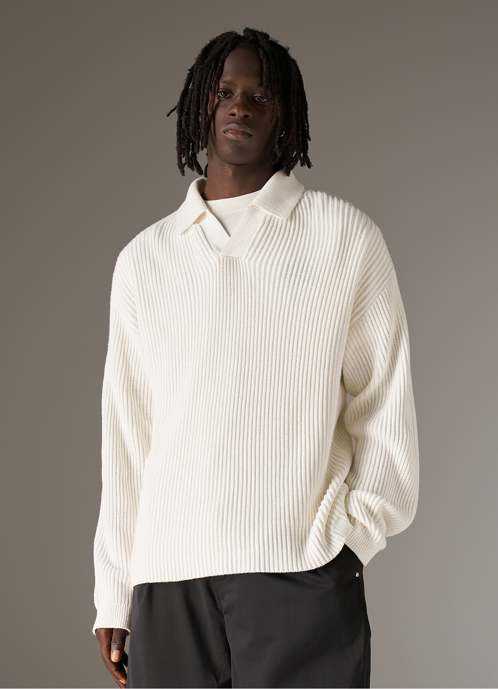 HEAVY WASHED RIB KNIT POLO