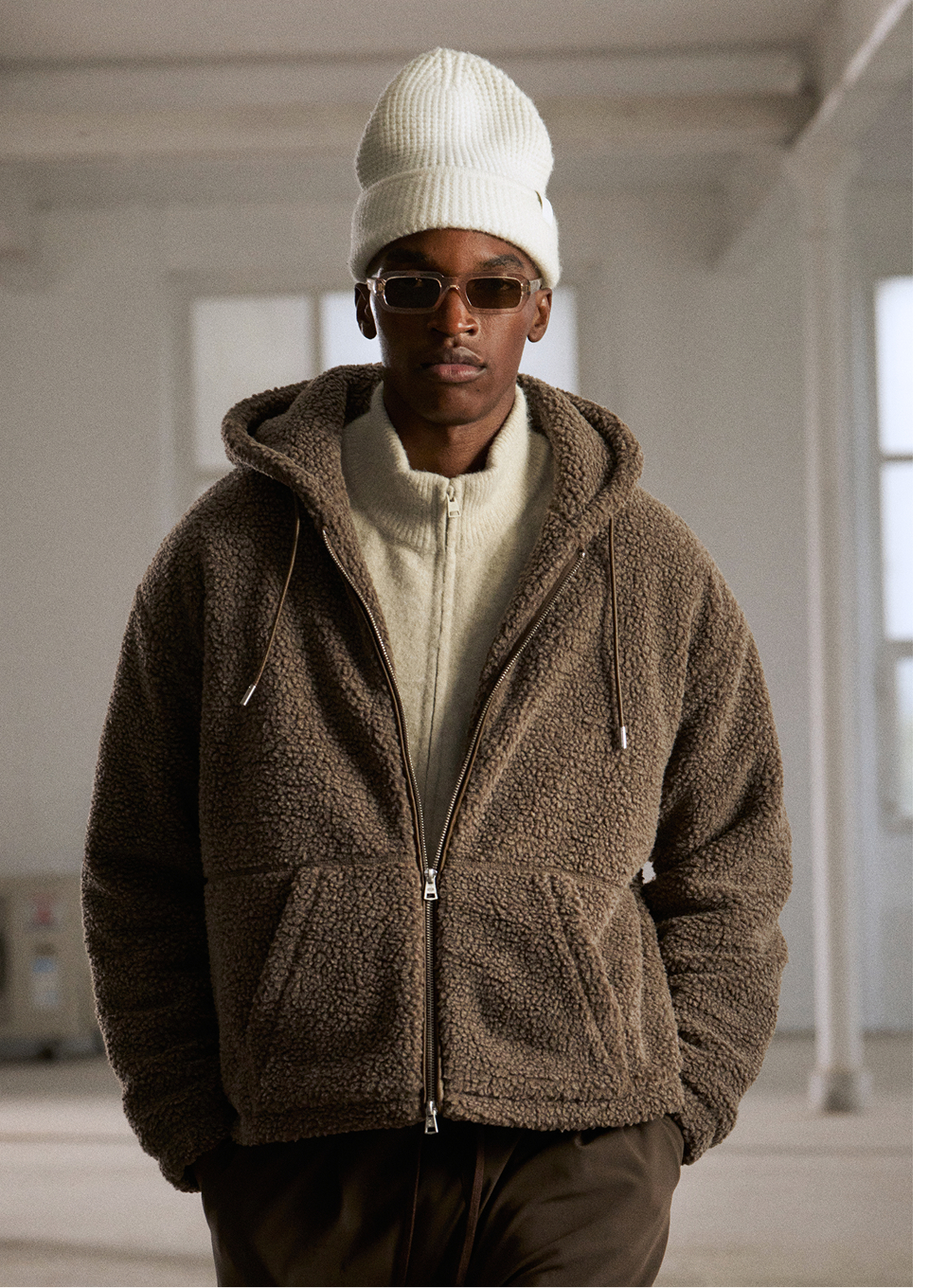 WASHED BORG ZIP THROUGH JACKET