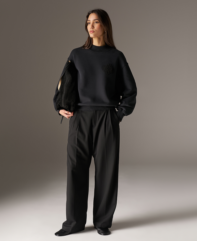 CHENILLE EMBLEM MOCK NECK CREW