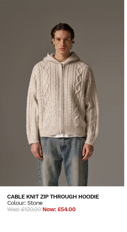 CABLE KNIT ZIP THROUGH HOODIE