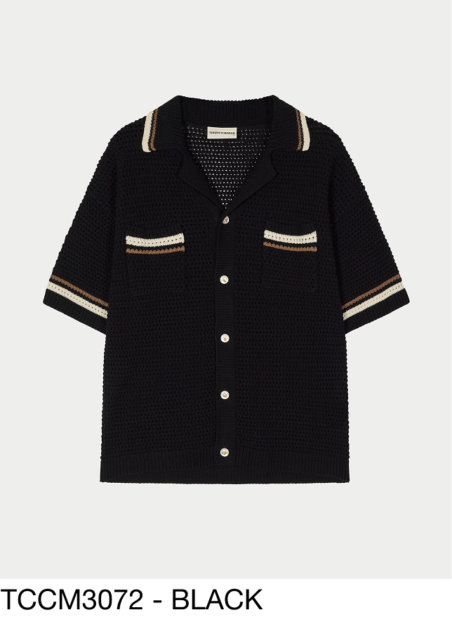 CROCHET KNITTED STRIPE BUTTON THROUGH SHIRT