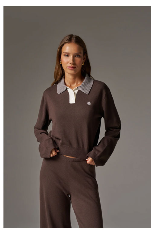 LONG SLEEVE KNITTED COLLAR POLO TOP