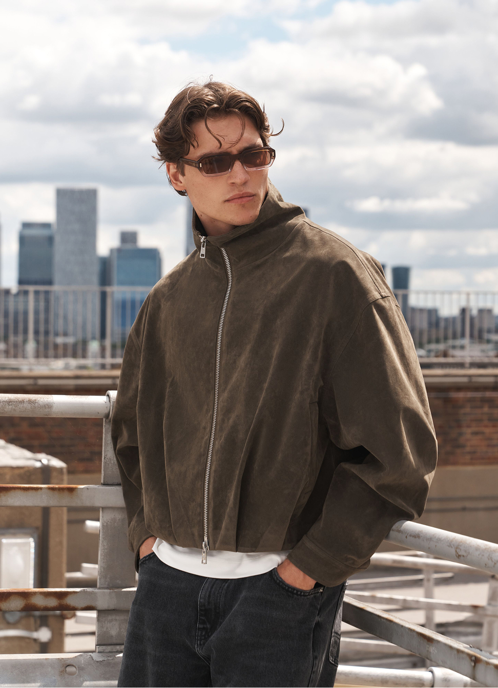 SUEDE FUNNEL NECK JACKET