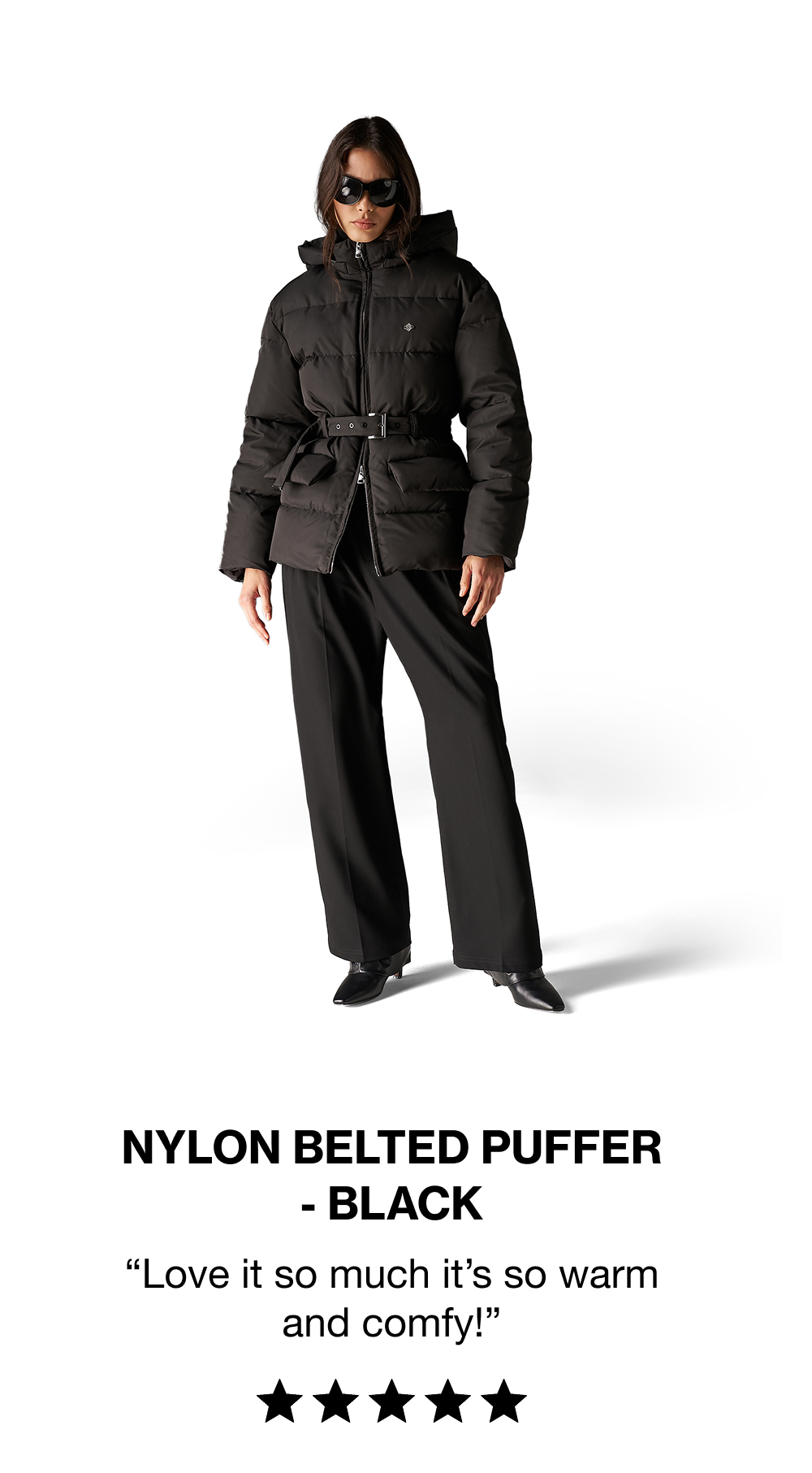NYLON BELTED PUFFER