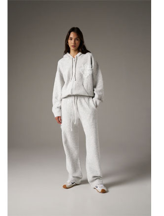 MONOGRAM EMBLEM FLUFFY KNIT ZIP THROUGH HOODIE