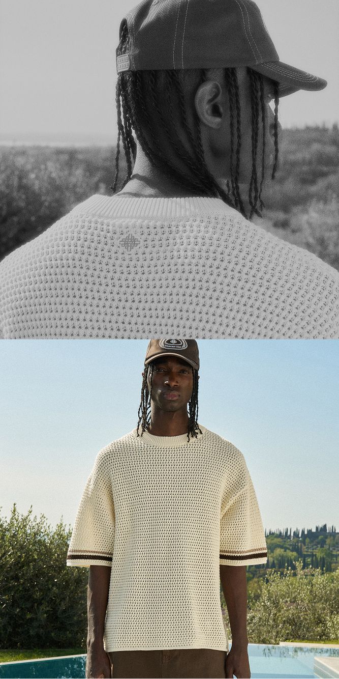 CROCHET KNITTED STRIPE T-SHIRT