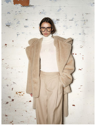 BELTED FAUX FUR HOODED COAT